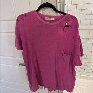 Free People Pink Distressed Short Sleeve Tee